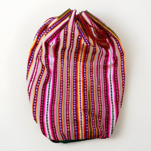 Guatemalan Beach Laundry Drawstring Backpack Handmade Wool Blend Handbag - Picture 2 of 6
